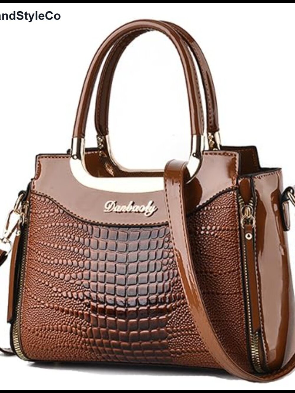 PU Patent Leather Crocodile Pattern Satchel Shoulder Crossbody Tote Bag